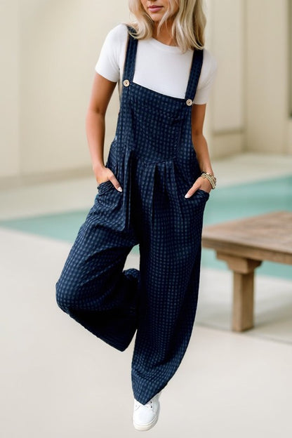 Plaid Print Buttoned Pocketed High Waist Overall