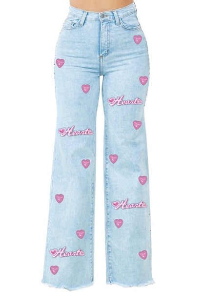 Brooklyn Wide Leg Jean with heart stud pearls