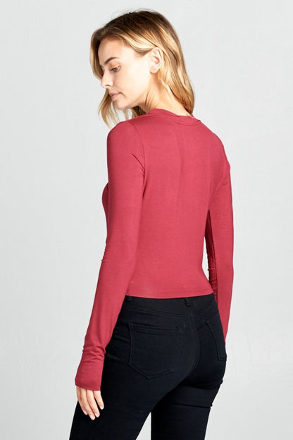 round neck long sleeve knit crop top