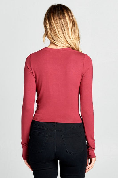 round neck long sleeve knit crop top