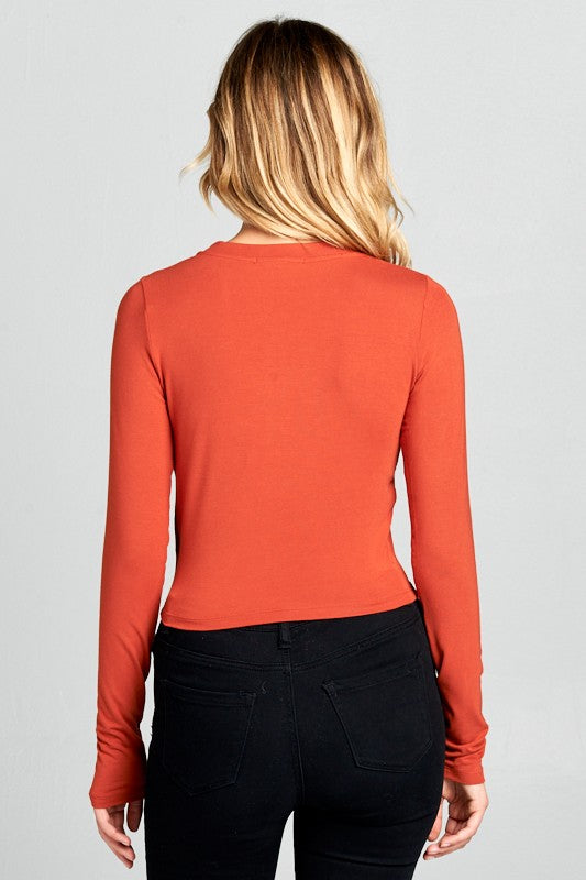 round neck long sleeve knit crop top