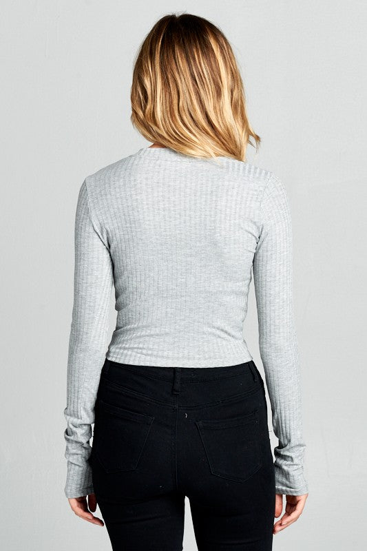 round neck long sleeve knit crop top