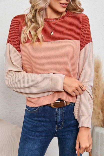 Ribbed color block tunic top