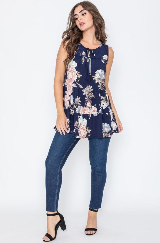 Sleeveless Floral Tiered Tunic